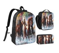 YXDVPALNE Caballos de los indios nativos americanos,Mochila para estudiantes, bolsa de almuerzo y estuche de lápices (3 piezas)