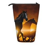 YXDVPALNE Caballos Negros con Nubes Rojas Brillantes Impresas,Estuche telescópico para lápices, Soporte para lápices con Cremallera.