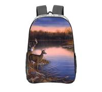 YXDVPALNE Cabaña de otoño, lago, pareja, ciervos, bosques, diseño,Mochila informal de 16 pulgadas, transparente, resistente al agua, para la escuela