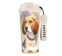 YXDVPALNE Cabeza de beagle en acuarela,Taza de café de acero inoxidable 316 con cordón, vaso térmico de viaje para coche, 500 ml