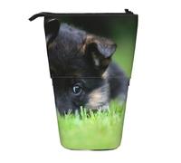 YXDVPALNE Cachorro de Pastor alemán, Mascotas, césped, Perros con Efecto Bokeh,Estuche telescópico para lápices, Soporte para lápices con Cremallera.