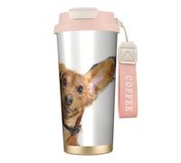 YXDVPALNE Cachorro de terrier ruso de juguete sobre fondo blanco,Taza de café de acero inoxidable 316 con cordón, vaso térmico de viaje para coche, 500 ml