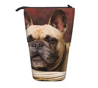 YXDVPALNE Cachorros de Bulldog francés de Color marrón, pequeños Perros,Estuche telescópico para lápices, Soporte para lápices con Cremallera.
