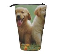 YXDVPALNE Cachorros de Labrador Retriever Amarillo,Estuche telescópico para lápices, Soporte para lápices con Cremallera.