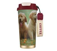 YXDVPALNE Cachorros de Labrador Retriever amarillo,Taza de café de acero inoxidable 316 con cordón, vaso térmico de viaje para coche, 500 ml