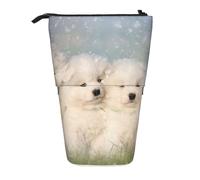 YXDVPALNE Cachorros de Samoyedo Perros Blancos Familia Samoyedo pequeño,Estuche telescópico para lápices, Soporte para lápices con Cremallera.