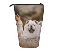 YXDVPALNE Cachorros Peludos de la Familia Chow-Chow,Estuche telescópico para lápices, Soporte para lápices con Cremallera.