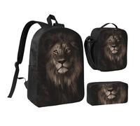 YXDVPALNE Caída del león en 3D,Mochila para estudiantes, bolsa de almuerzo y estuche de lápices (3 piezas)