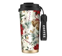 YXDVPALNE Campana navideña floral de Pascua,Taza de café de acero inoxidable 316 con cordón, vaso térmico de viaje para coche, 500 ml