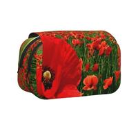 YXDVPALNE Campo de Amapolas al Atardecer Estuche para lápices portátil con Doble Concha y Cremallera