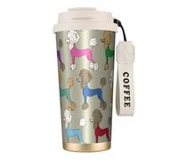 YXDVPALNE Caniche colorido de dibujos animados divertidos,Taza de café de acero inoxidable 316 con cordón, vaso térmico de viaje para coche, 500 ml