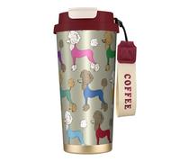 YXDVPALNE Caniche colorido de dibujos animados divertidos,Taza de café de acero inoxidable 316 con cordón, vaso térmico de viaje para coche, 500 ml