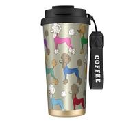 YXDVPALNE Caniche colorido de dibujos animados divertidos,Taza de café de acero inoxidable 316 con cordón, vaso térmico de viaje para coche, 500 ml