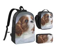 YXDVPALNE Cara de Cavalier King Charles Spaniel,Mochila para estudiantes, bolsa de almuerzo y estuche de lápices (3 piezas)