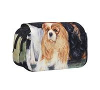 YXDVPALNE Cavalier King Charles Spaniel Dorado Negro Estuche para lápices portátil con Doble Concha y Cremallera