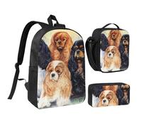 YXDVPALNE Cavalier King Charles Spaniel dorado negro,Mochila para estudiantes, bolsa de almuerzo y estuche de lápices (3 piezas)