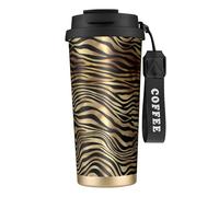 YXDVPALNE Cebra africana negra dorada, piel de animal sepia,Taza de café de acero inoxidable 316 con cordón, vaso térmico de viaje para coche, 500 ml