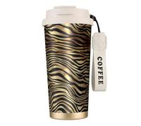 YXDVPALNE Cebra africana negra dorada, piel de animal sepia,Taza de café de acero inoxidable 316 con cordón, vaso térmico de viaje para coche, 500 ml