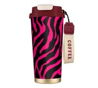 YXDVPALNE Cebra negra rosa,Taza de café de acero inoxidable 316 con cordón, vaso térmico de viaje para coche, 500 ml