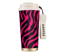 YXDVPALNE Cebra negra rosa,Taza de café de acero inoxidable 316 con cordón, vaso térmico de viaje para coche, 500 ml