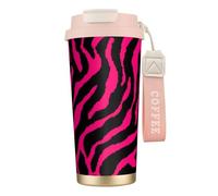 YXDVPALNE Cebra negra rosa,Taza de café de acero inoxidable 316 con cordón, vaso térmico de viaje para coche, 500 ml