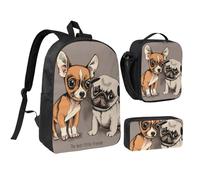YXDVPALNE Chihuahua Bulldog Lindo Perro Pug Mascota Animal Amigos Cachorro Beige,Mochila para estudiantes, bolsa de almuerzo y estuche de lápices (3 piezas)