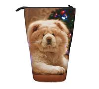 YXDVPALNE Chow Chow Blanco Fluffy Perros Mascotas Perros Navidad,Estuche telescópico para lápices, Soporte para lápices con Cremallera.