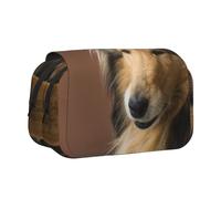 YXDVPALNE Collie de Pelo Largo Lassie Perros Perros Grandes y esponjosos Mascotas Estuche para lápices portátil con Doble Concha y Cremallera