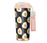YXDVPALNE Comida Huevos Fritos Oscuros,Taza de café de acero inoxidable 316 con cordón, vaso térmico de viaje para coche, 500 ml