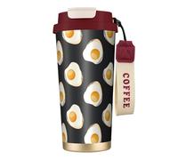 YXDVPALNE Comida Huevos Fritos Oscuros,Taza de café de acero inoxidable 316 con cordón, vaso térmico de viaje para coche, 500 ml