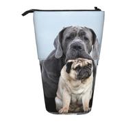 YXDVPALNE Conceptos de Amistad Entre Perros Cane Corso y Pug,Estuche telescópico para lápices, Soporte para lápices con Cremallera.