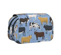 YXDVPALNE Conjunto de toros y Vacas, Animales de Granja, Ganado, mamíferos Estuche para lápices portátil con Doble Concha y Cremallera
