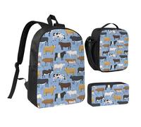 YXDVPALNE Conjunto de toros y vacas, animales de granja, ganado, mamíferos,Mochila para estudiantes, bolsa de almuerzo y estuche de lápices (3 piezas)