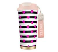 YXDVPALNE Corazón rosa sobre línea negra,Taza de café de acero inoxidable 316 con cordón, vaso térmico de viaje para coche, 500 ml