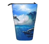 YXDVPALNE Cuatro Delfines en el mar de Ballenas,Estuche telescópico para lápices, Soporte para lápices con Cremallera.