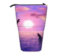 YXDVPALNE Delfines al Atardecer,Estuche telescópico para lápices, Soporte para lápices con Cremallera.