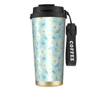 YXDVPALNE Delicada margarita floral azul y blanca,Taza de café de acero inoxidable 316 con cordón, vaso térmico de viaje para coche, 500 ml