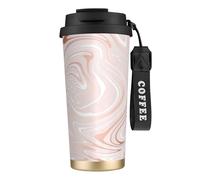 YXDVPALNE Delicado mármol rosa con imitación de oro rosa.,Taza de café de acero inoxidable 316 con cordón, vaso térmico de viaje para coche, 500 ml