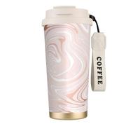 YXDVPALNE Delicado mármol rosa con imitación de oro rosa.,Taza de café de acero inoxidable 316 con cordón, vaso térmico de viaje para coche, 500 ml