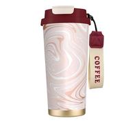 YXDVPALNE Delicado mármol rosa con imitación de oro rosa.,Taza de café de acero inoxidable 316 con cordón, vaso térmico de viaje para coche, 500 ml