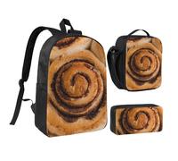 YXDVPALNE Delicioso patrón de pan de rollos de canela,Mochila para estudiantes, bolsa de almuerzo y estuche de lápices (3 piezas)
