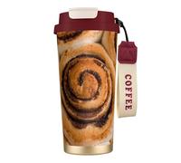 YXDVPALNE Delicioso patrón de pan de rollos de canela,Taza de café de acero inoxidable 316 con cordón, vaso térmico de viaje para coche, 500 ml