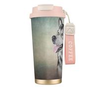 YXDVPALNE Dibujo de un retrato de un perro malamute de Alaska,Taza de café de acero inoxidable 316 con cordón, vaso térmico de viaje para coche, 500 ml