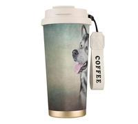 YXDVPALNE Dibujo de un retrato de un perro malamute de Alaska,Taza de café de acero inoxidable 316 con cordón, vaso térmico de viaje para coche, 500 ml