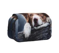 YXDVPALNE Dios Bokeh de Border Collie Marrón con Ojos Amarillos Estuche para lápices portátil con Doble Concha y Cremallera