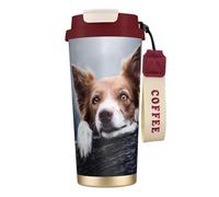 YXDVPALNE Dios Bokeh de Border Collie Marrón con Ojos Amarillos,Taza de café de acero inoxidable 316 con cordón, vaso térmico de viaje para coche, 500 ml