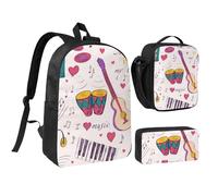YXDVPALNE Discos de música La música blues es mi tema de vida,Mochila para estudiantes, bolsa de almuerzo y estuche de lápices (3 piezas)