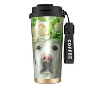 YXDVPALNE Divertido cachorro de labrador retriever,Taza de café de acero inoxidable 316 con cordón, vaso térmico de viaje para coche, 500 ml