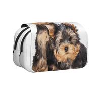 YXDVPALNE Dos Cachorros de Yorkshire Terrier Estuche para lápices portátil con Doble Concha y Cremallera