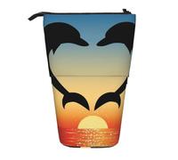 YXDVPALNE Dos Delfines Saltando en Forma de corazón,Estuche telescópico para lápices, Soporte para lápices con Cremallera.